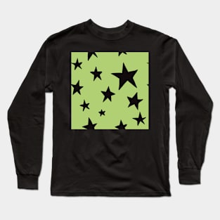 light green black stars pattern stockholm style Long Sleeve T-Shirt